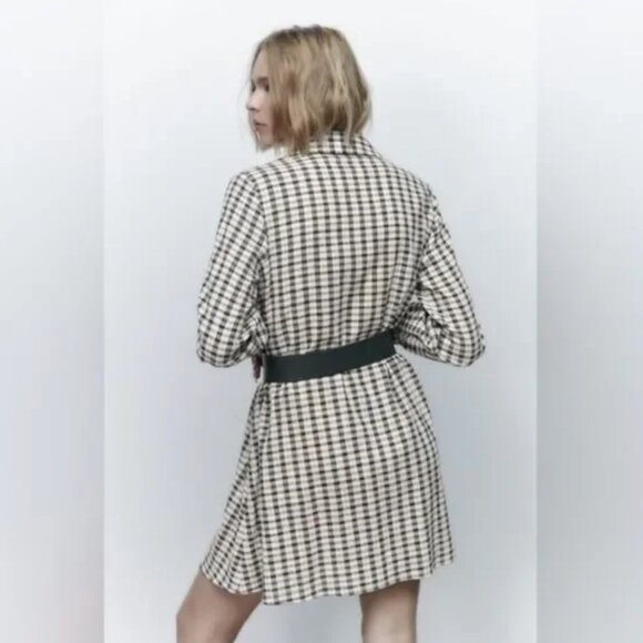 ZARA nwt CHECKED DRESS‎ WITH BELT - Picture 3 of 12